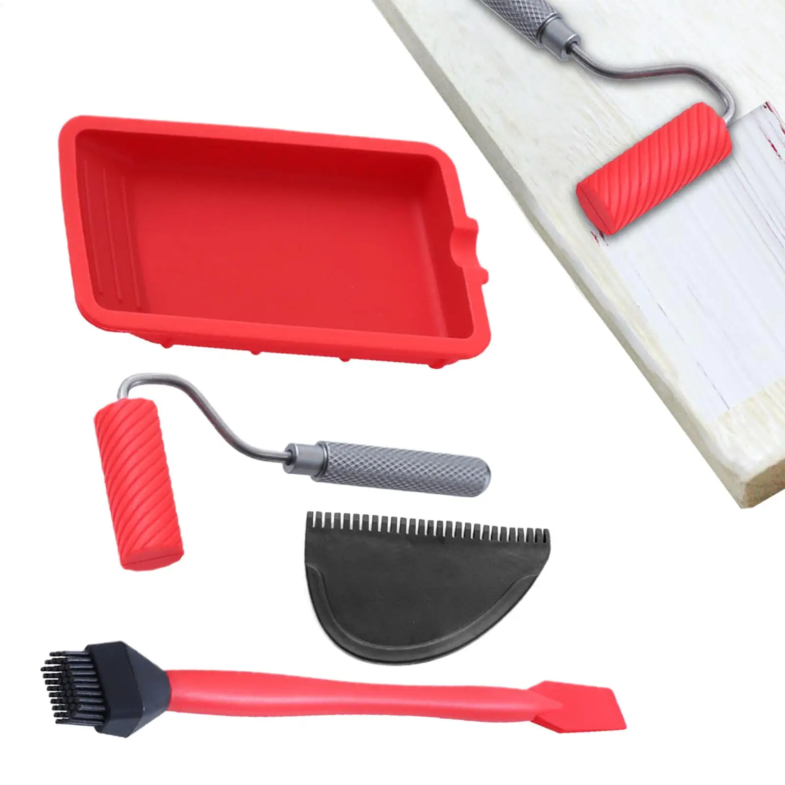 4pcs/set Wood Glue Spreader Handheld Glue Roller With Tray Portable Hand Tool Include Brush And Spreader Woodworking Gluing Kit