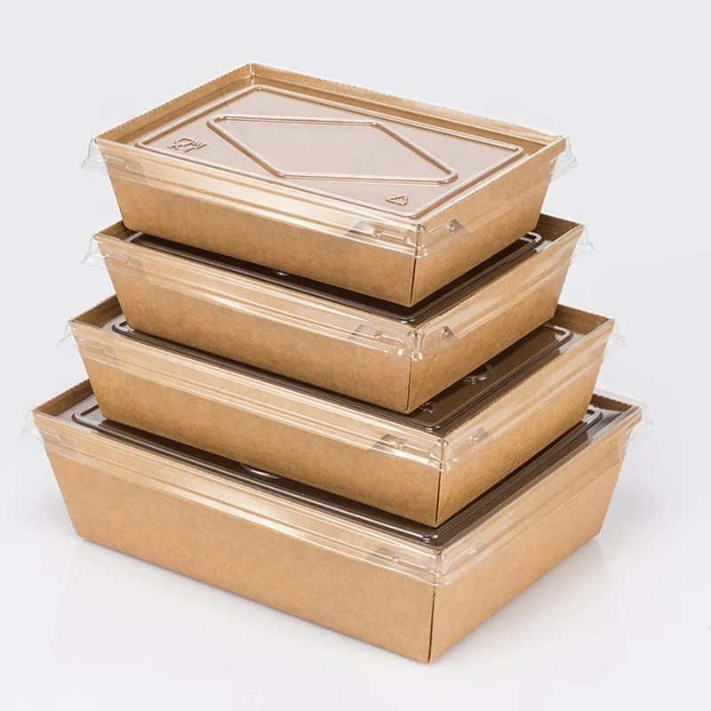 Customized productDisposable transparent window lunch box food salad bento lunch sandwich takeaway packaging brown kraft paper