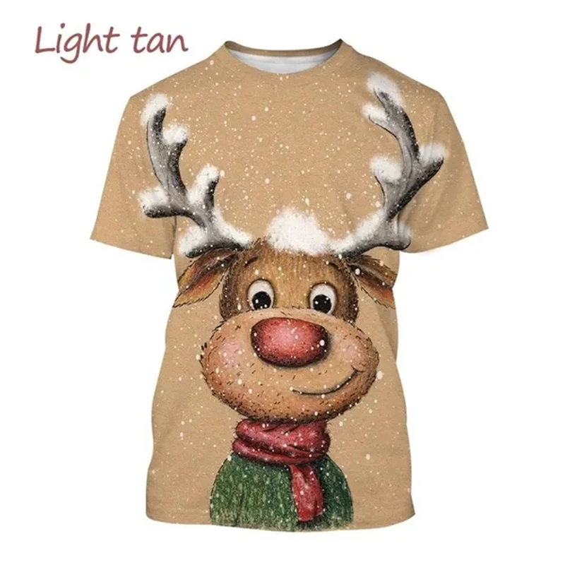 Christmas Elk Print T Shirt For Men X'mas Harajuku Streetwear Fashion O-neck Short Sleeve Tops New Year Gift Oversized T-shirts