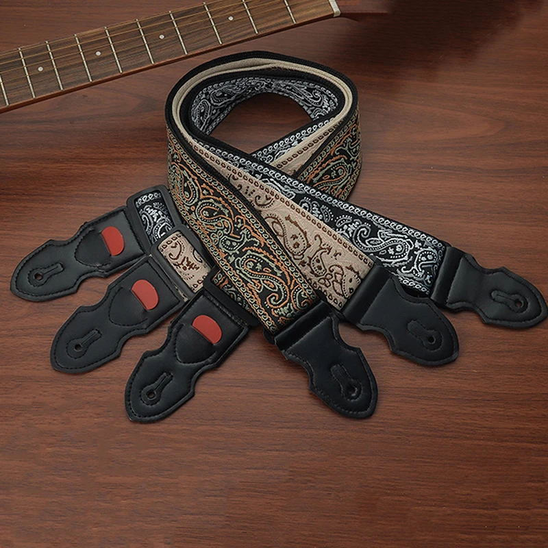 1Pc Classic Guitar Strap Folk Guitar Crossbody Tungsten Steel Embroidered Pick With Extended Shoulder Strap