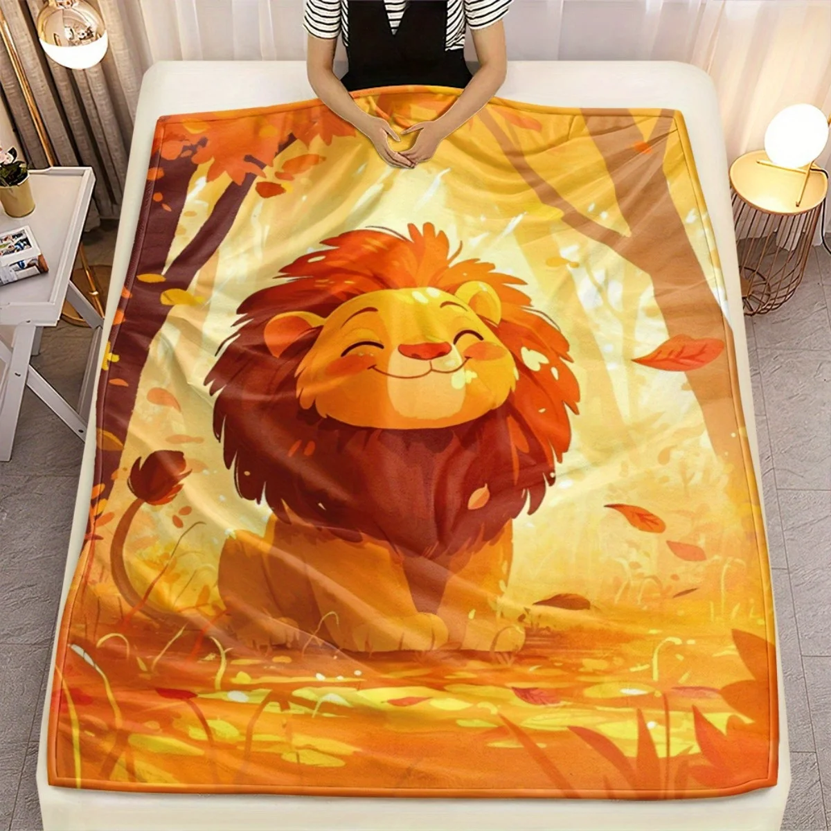 1 بطانية من الفلانيل بنمط الأسد - ناعمة ودافئة، مناسبة للتخييم والأرائك والأسرة والكراسي، هدية مثالية للعطلات للأطفال #1
