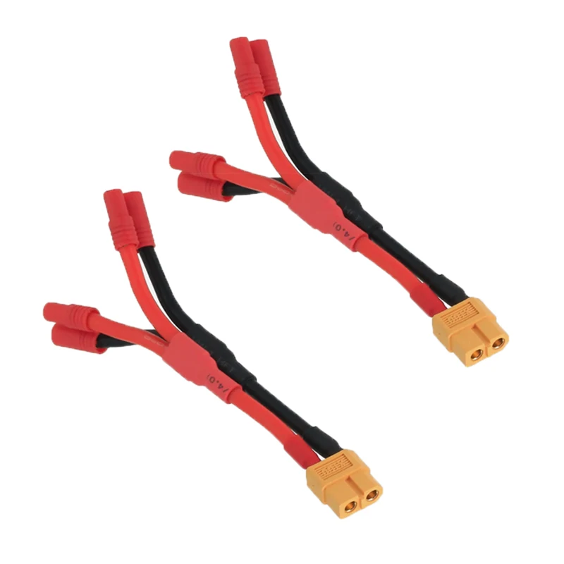 1/2 Pcs  2 HXT 3.5mm Plug to 1 XT60 Female Connector Parallel Wire Charge Cable 12awg 10cm for RC Charger Motor ESC