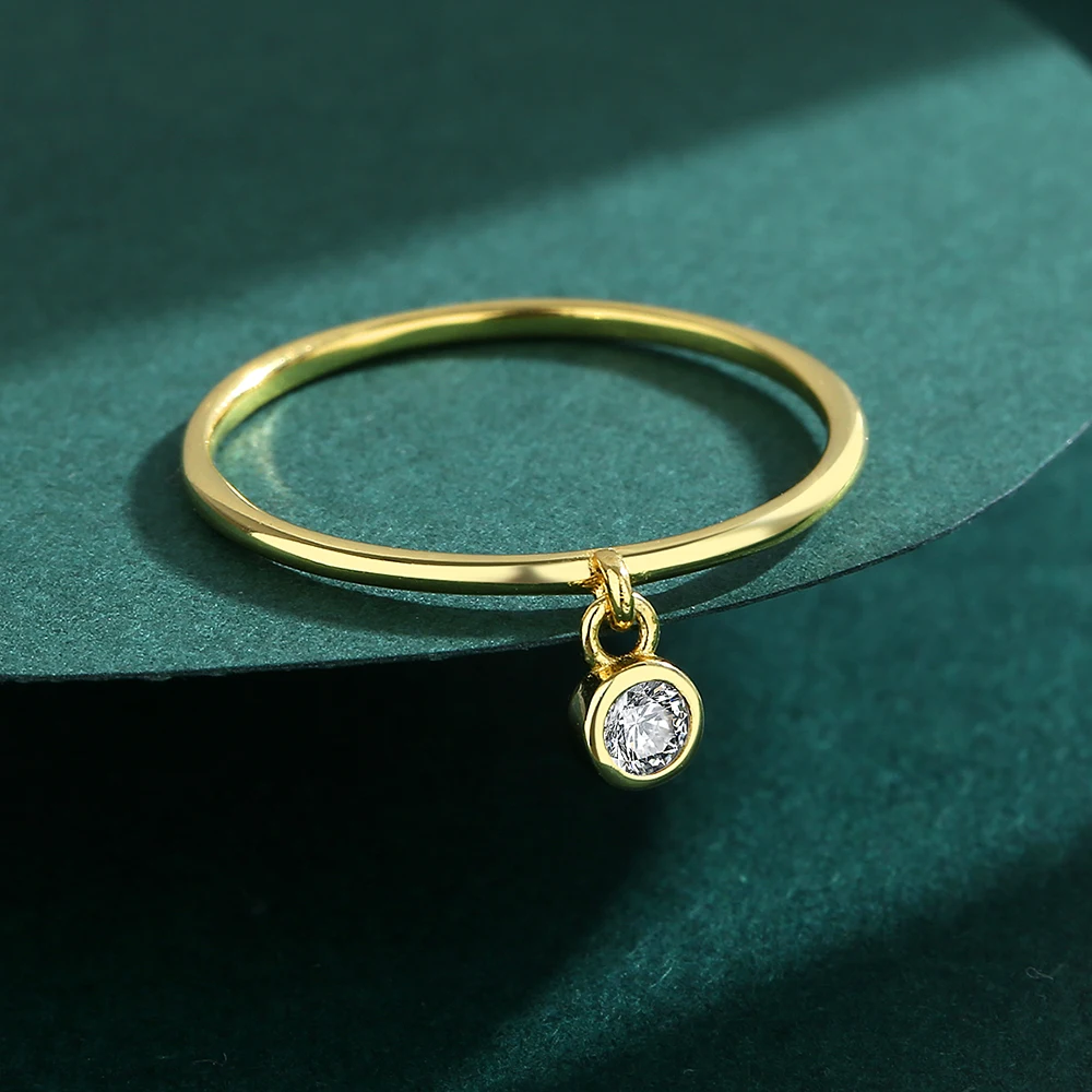 2022 NEW Simple 18K Gold Small Round Diamond Crystal Couple Ring For Women Authentic Sterling Silver Anniversary Gift Jewelry