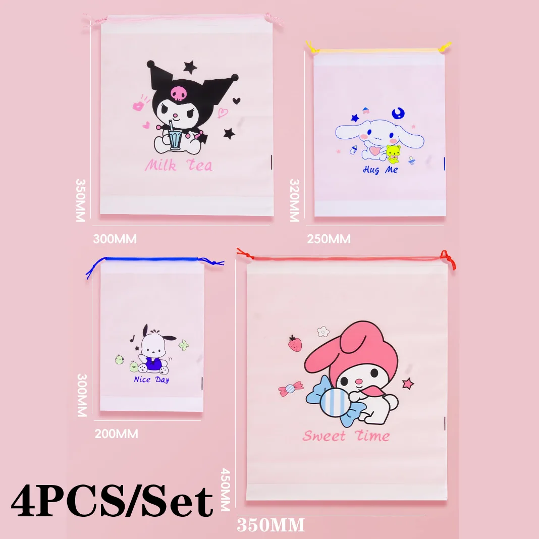 4pcs/set Sanrio Storage Bag Cute Kuromi Home Closet Organizer Travel Portable Bag Waterproof Pocket Clothing Classified Draw Bag image 4