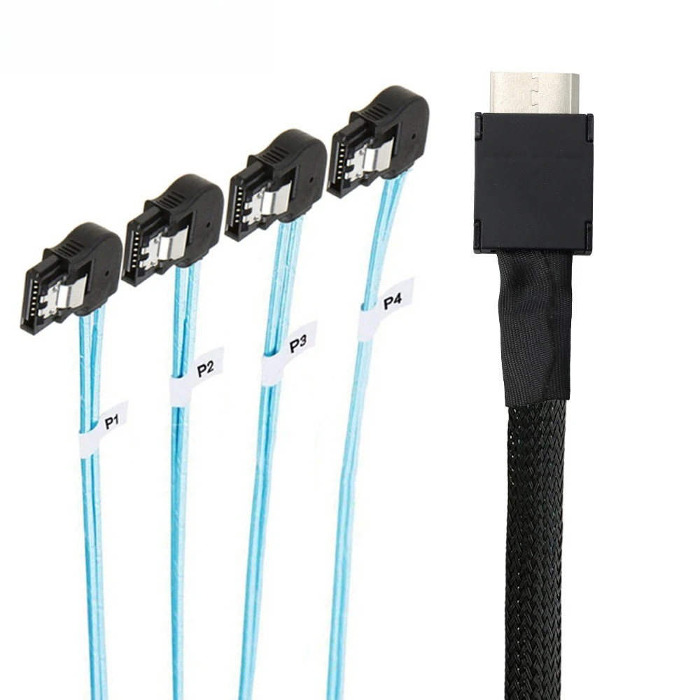 OCuLink PCI-Express SAS SFF-8611 4i To SATA 7P Left Bend Server Hard Disk Adapter Cable Length Optional 0.5M 1M
