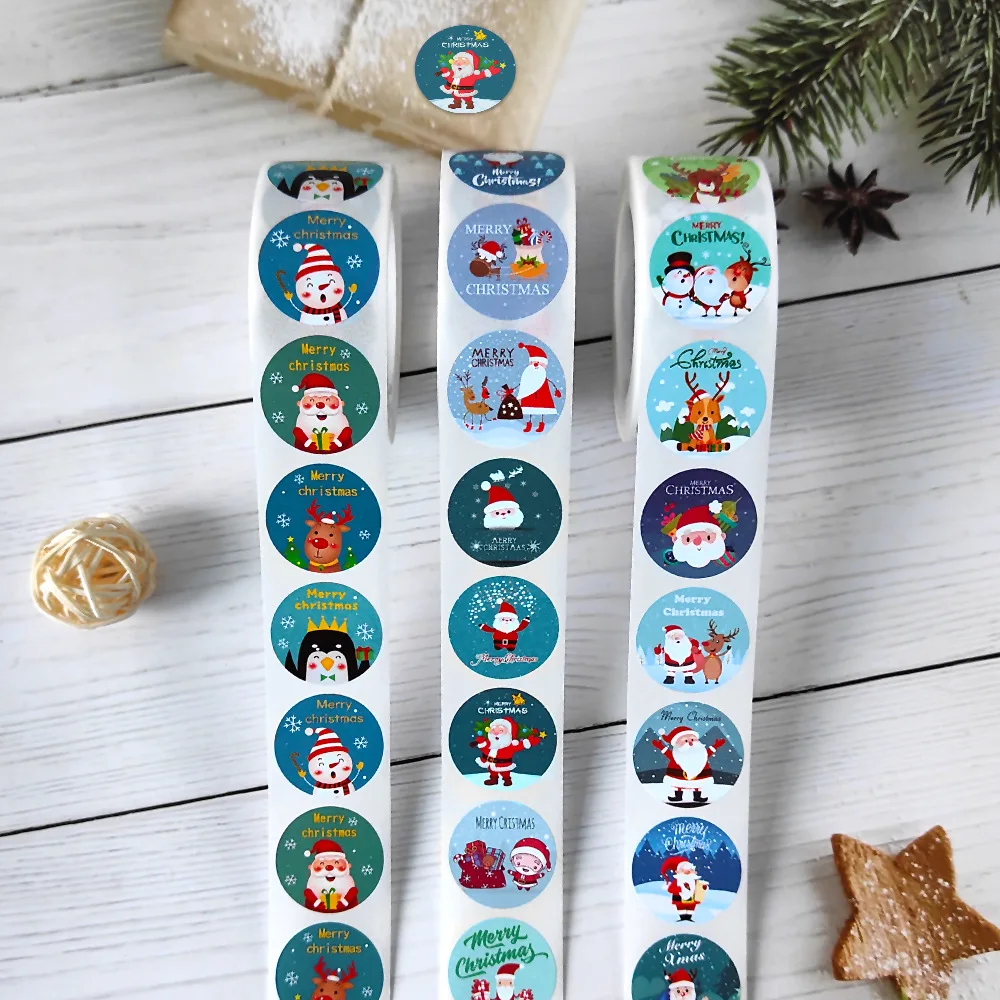 100-500pcs 1 inch Kids Stickers Christmas Gift Decoration Labels Thankyou Stickers for Bussiness Xmas Gift Packaging Stationery