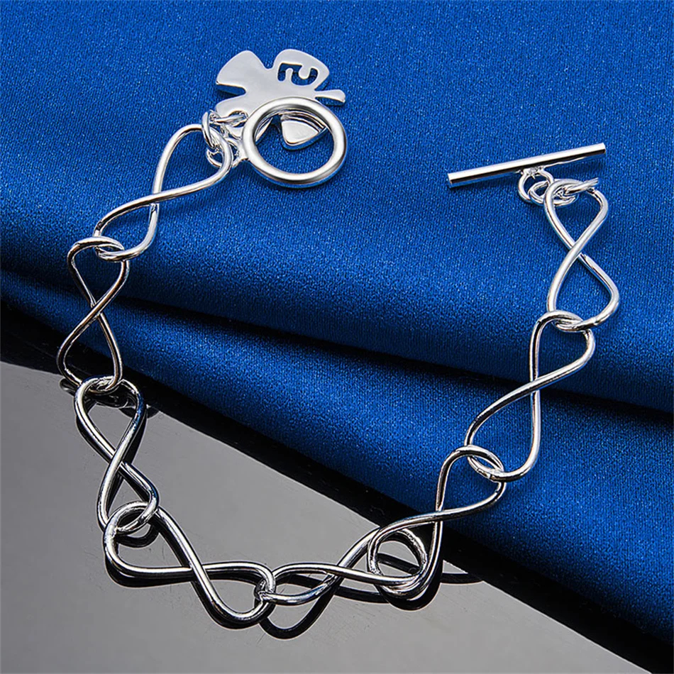 Bracciale in argento sterling 925 da 8 pollici con quadrifoglio, moda donna, regalo di nozze, gioielli, fascino, festa