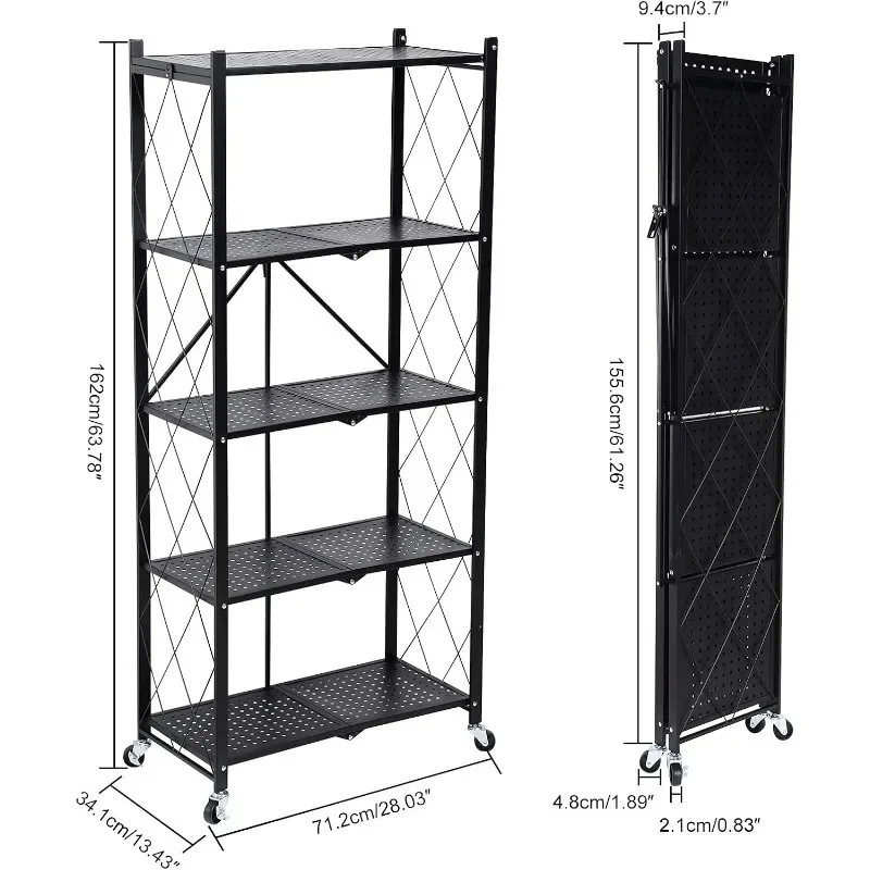 HealSmart-Estantería de Metal plegable de 5 niveles, unidad de almacenamiento con ruedas, organizador fácil de mover