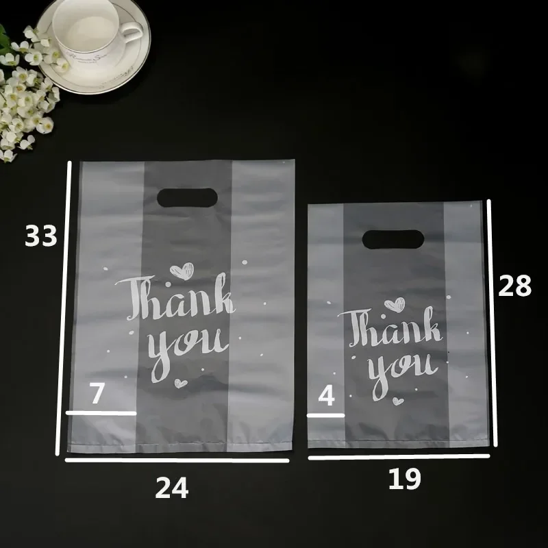 50Pcs Thank You Plastic Gift Bags Christmas Wedding Party Candy Cookie Gift Wrapping Bags Transparent with Handle Bread Bags