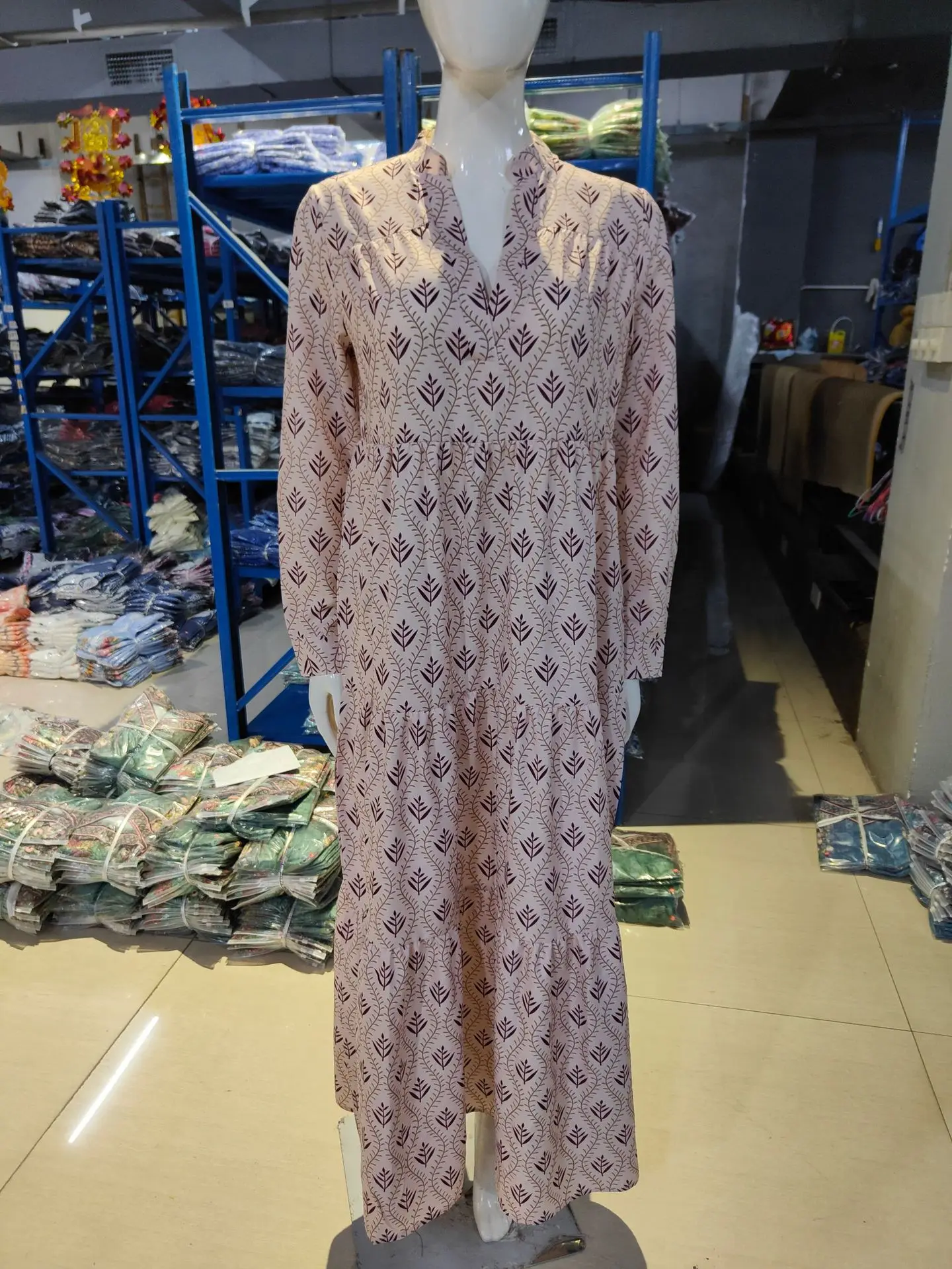 Robe longue imprimée Boho pour femmes, manches longues, col en V, robes vintage décontractées, vacances confortables, mode automne