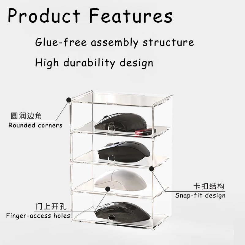 Multi-Layer Acrylic Storage Box Organizer for Mouse, Lego, Gaming Gear - 190x120mm Snap-Design Desk Organizer No Glue Needed