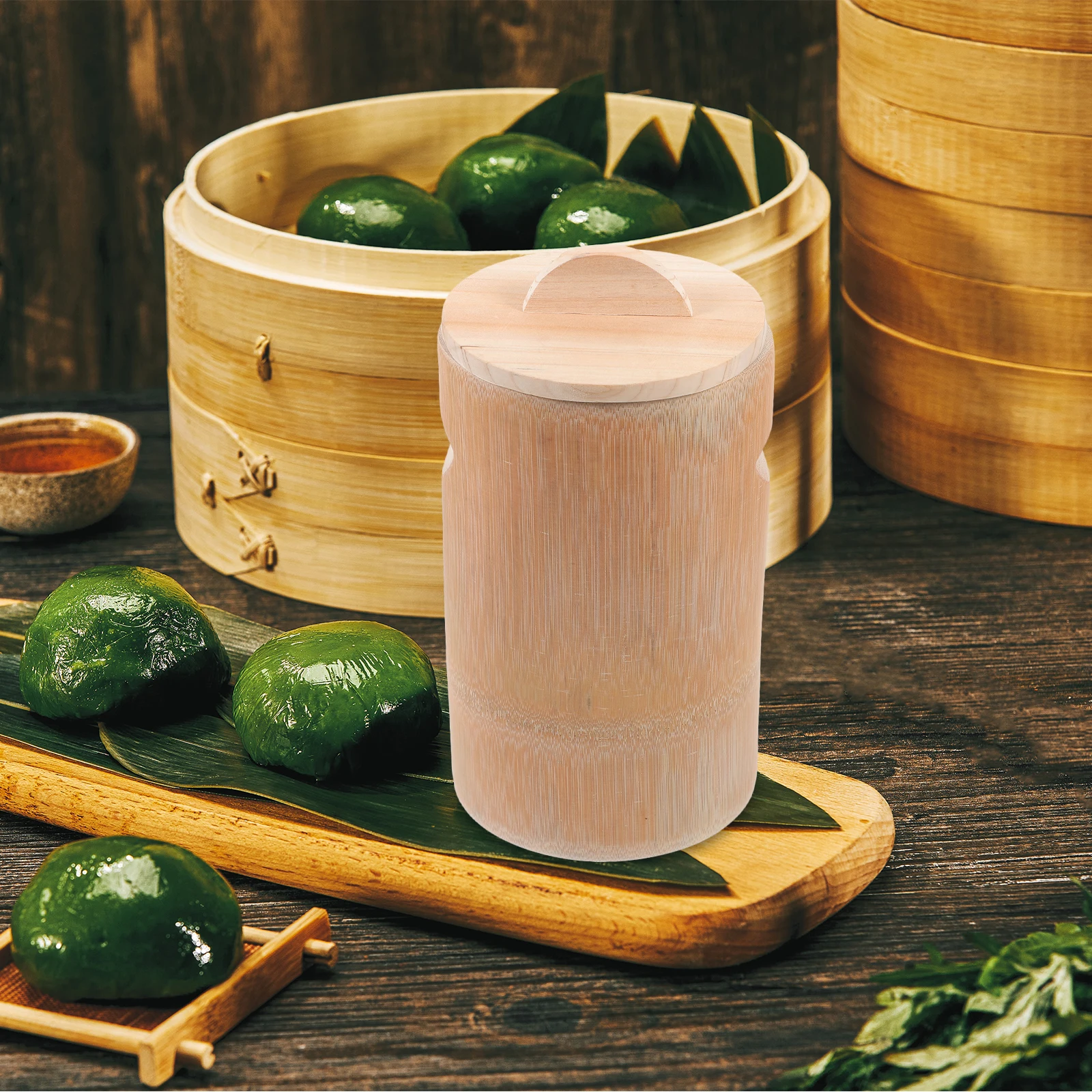 

Natural Bamboo Steamed Rice Bucket MultiFunction Kitchen Supply Container With Lid For Home Hotel Restaurant