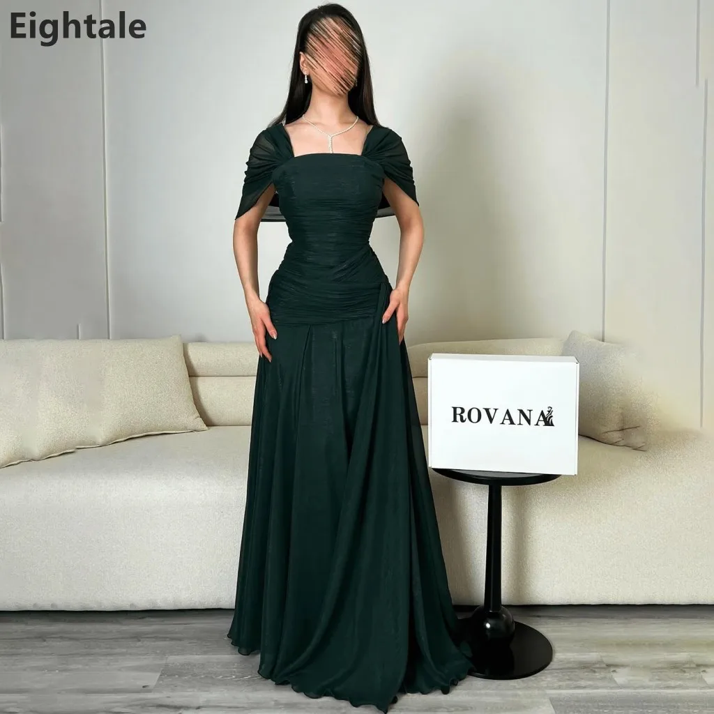 

Eightale 2025 Square Neck Green Silk Chiffon Maxi Evening Dress Cape Wedding Party Formal Prom Dress Dubai Party Gown Customized