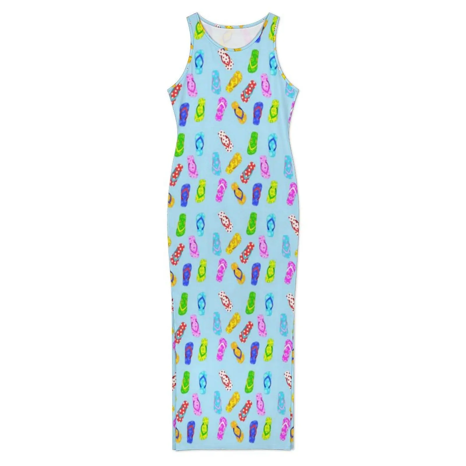 Women Bodycon Dress Cute Colorful Vacation Maxi Dresses Summer Flip Flop Pattern Sleeveless Street Style Custom DIY Dress
