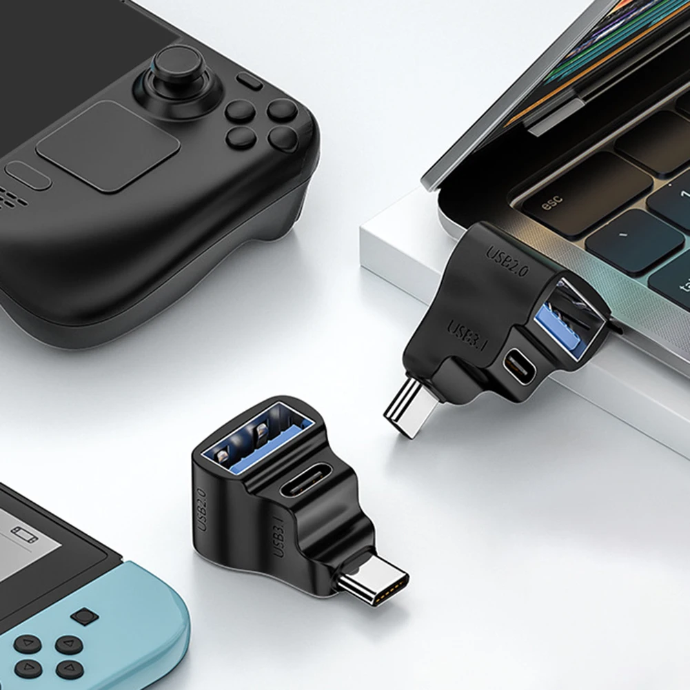 1 To 2 USB-C Male To USB-C USB-A Female Adapter 100W USB-C To USB-C USB-A Connector 20Gbps 180 Degree U-shaped for STEAM DECK