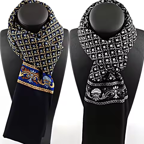 Spring Winter Silk Scarf Men Luxury Fashion Scarves Printed Plaid Neck Scarf Shawl Wrap Vintage Warm Neckerchief Accessories