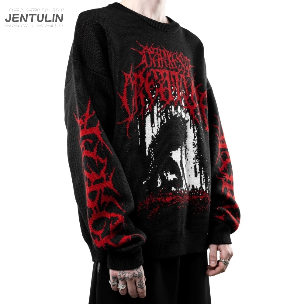 남성용 스웨터 Y2K 데스블룸 니트 오버사이즈 풀오버 점퍼 겨울 고스 그래픽 스트리트웨어 여성 탑 레트로 자수 의류