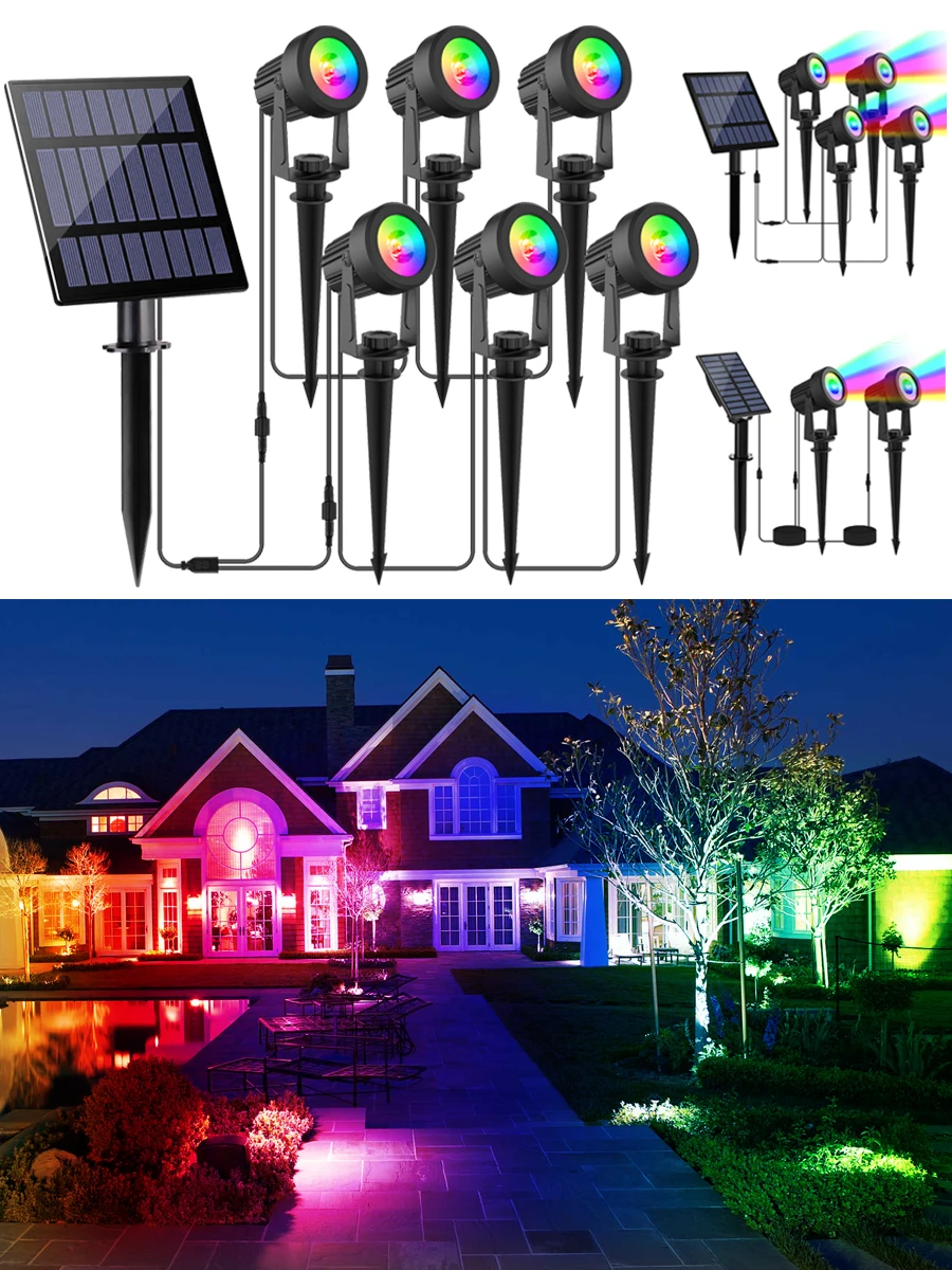 1/2/4/6 Lichter RGB Solarstrahler IP65 Wasserdichtes Solarlicht für den Außenbereich Gartenbeleuchtung für Weihnachten Halloween Party Dekoration