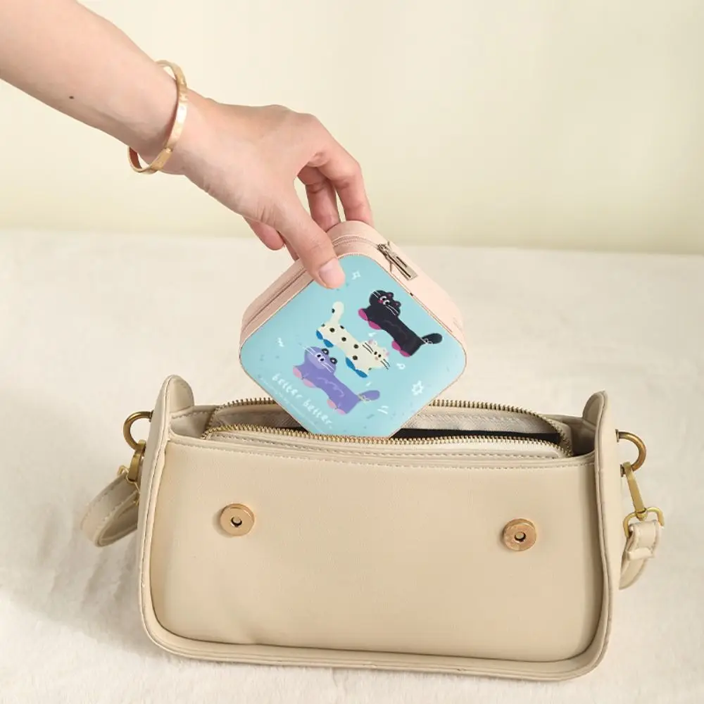 

Lightweight Pet Cat Pattern Jewelry Box Mini Cartoon Jewelry Case Pu Leather Cute Storage Box Rings