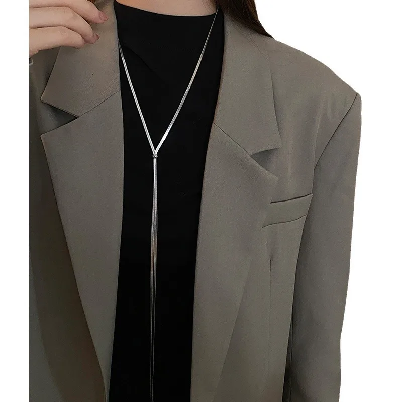 Adjustable Titanium Steel Lariat Tassel Sweater Necklace Women