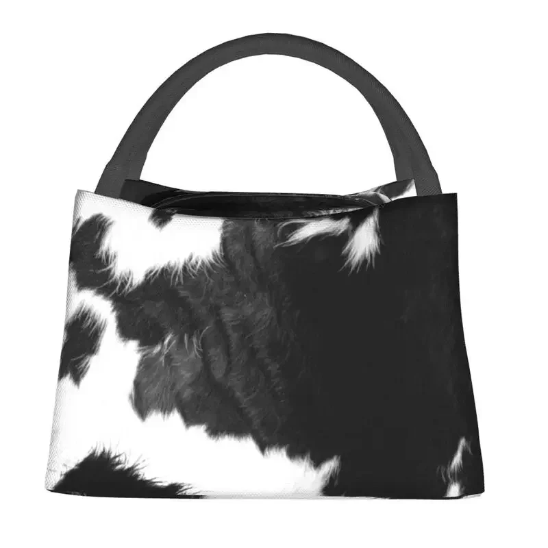 Modern Cowhide Faux Leather Insulated Lunch Bag for Women Waterproof Fur Texture Cooler Thermal  Tote Work Picnic