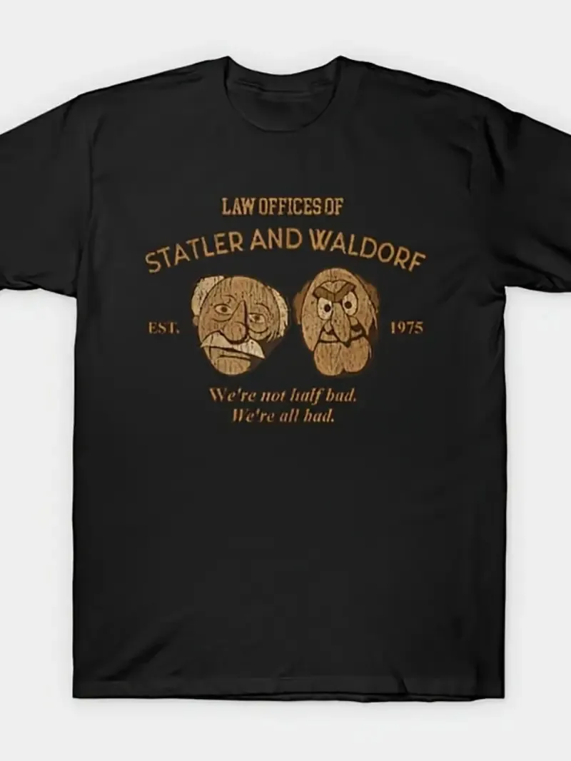 

Men's Retro 70s Statler and Waldorf Graphic T-Shirt - Casual Black Cotton Tee wi