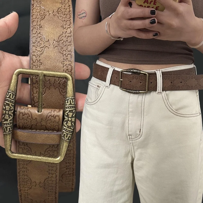 

Ретро Y2K ремни с узором и принтом, женские дизайнерские ремни из искусственной кожи с пряжкой, винтажный универсальный пояс, аксессуары