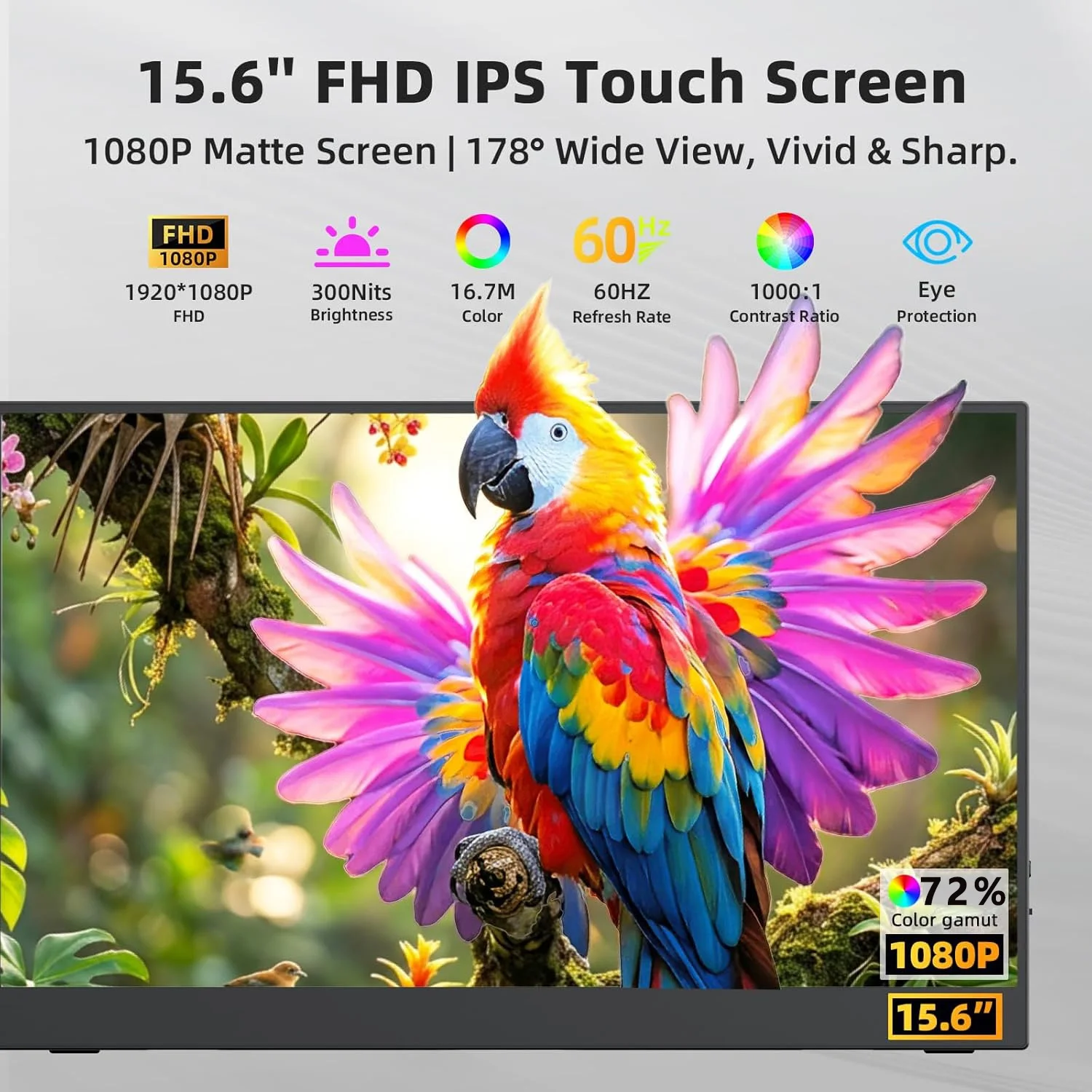 15.6inch Touch Portable Monitor IPS 300Cd/m² External  VESA Type-C Mini HDMI For Laptop Phone TV PS4/5 XBox Dack Mac Switch
