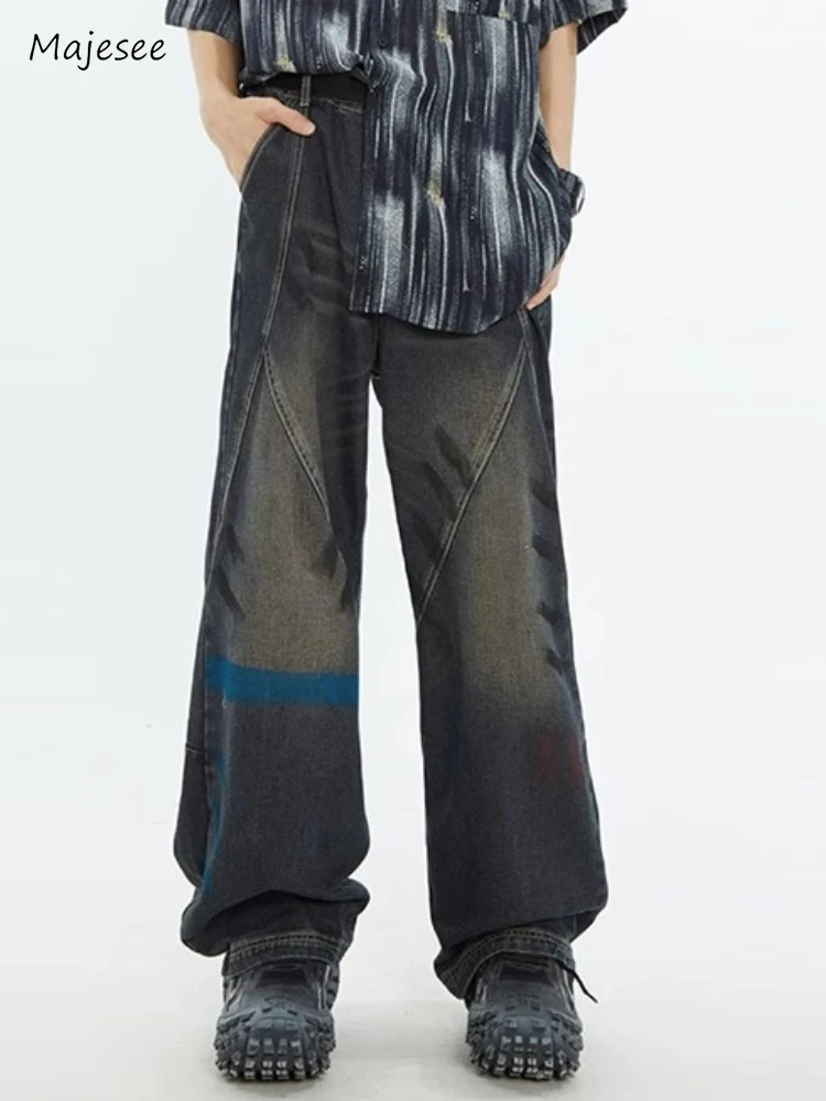 Wide Leg Jeans Men Panelled Japanese Style Asymmetrical Baggy Mid Waist High Street Ankle Length Popular Aesthetic Spring Autumn