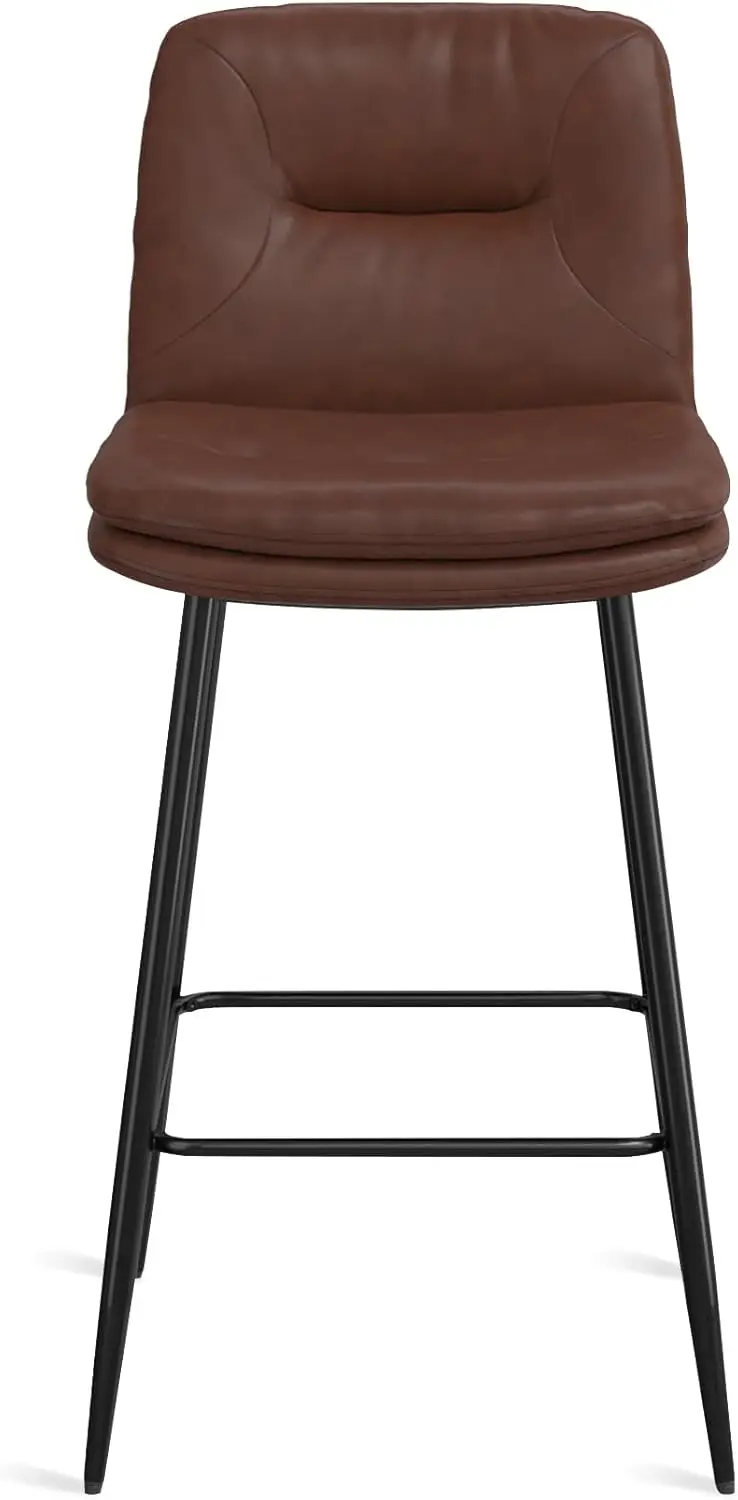 26 Inch Bar Stools Set of 4, Double-Layer Upholstered Counter Height Bar Stools for Kitchen Island, Faux Leather Barstools