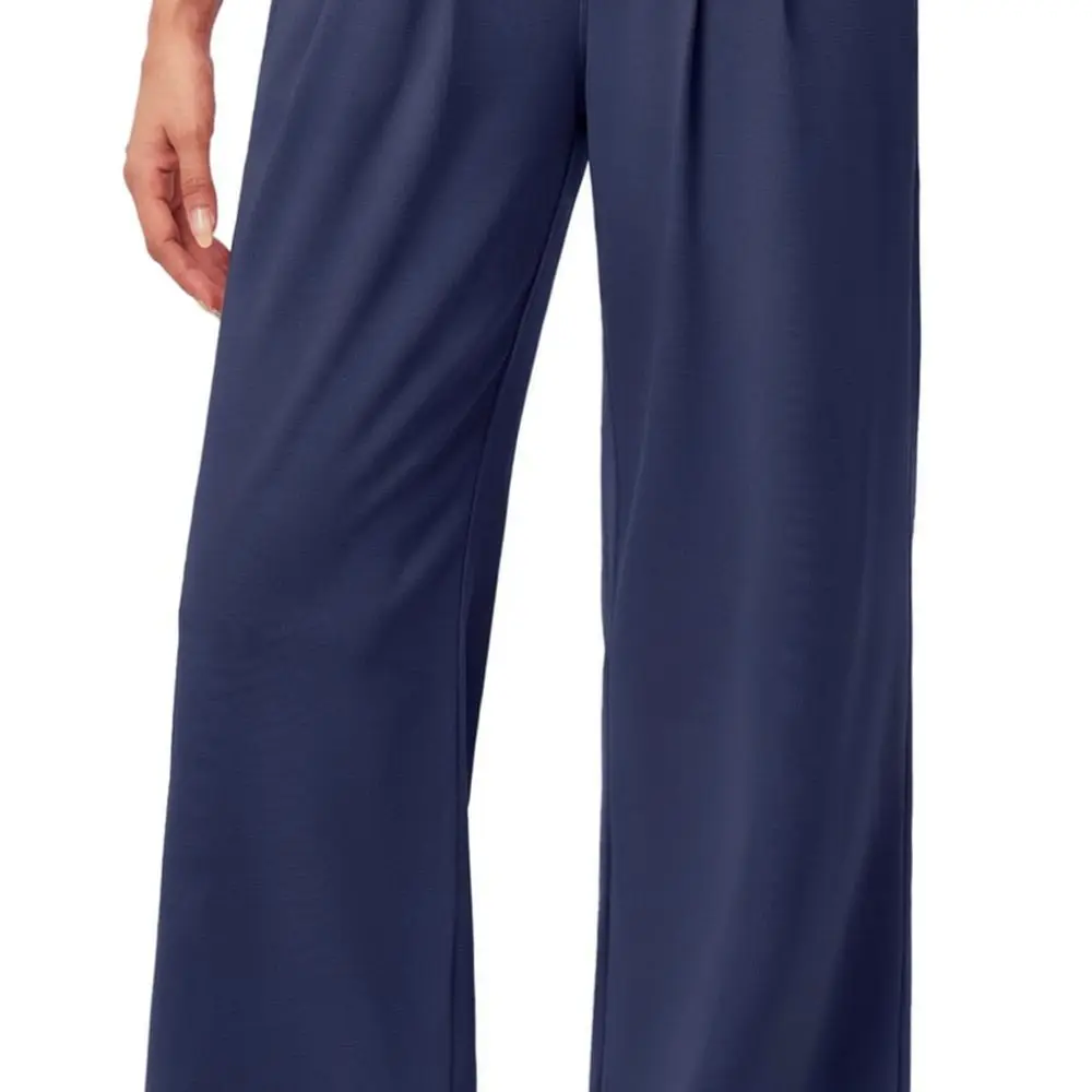 Womens Fashionable Waffle Knit Wide Leg Trousers High Waist Casual Loose Fit Comfortable Daily Wear Bottoms