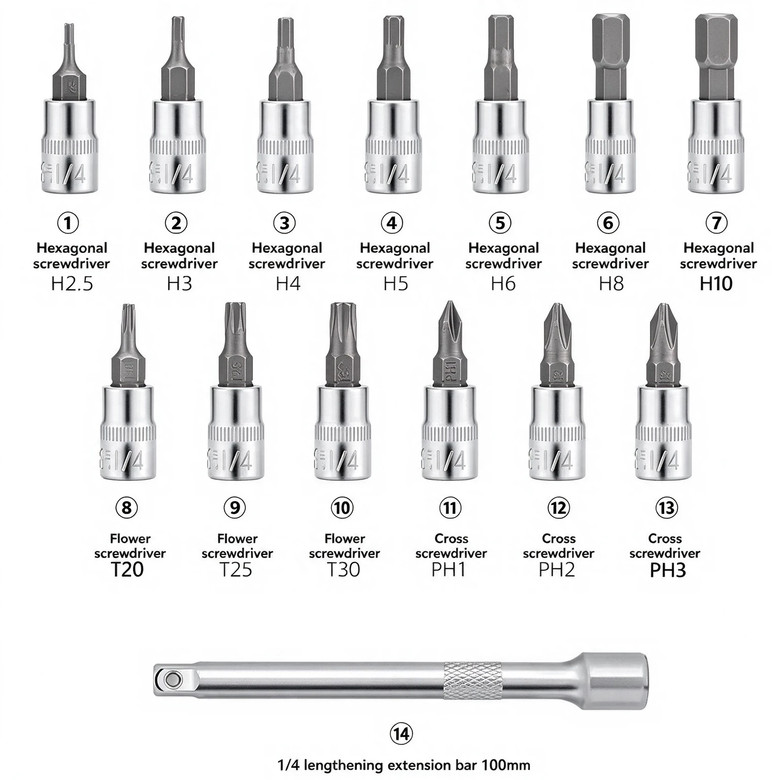 15PCS Torque Wrench Set 1/4