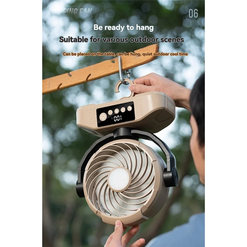 AT28-ventilateur extérieur de bureau 20000Mah ventilateur Rechargeable avec lumière LED 5 vitesses 3 niveaux de luminosité forcamping voyage