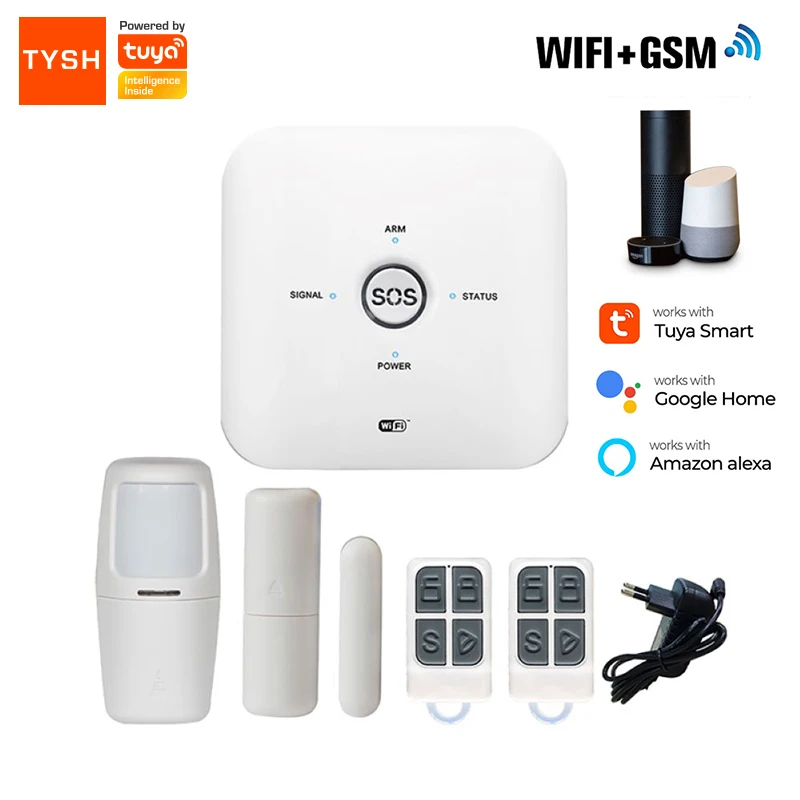 

TYSH Wifi Gsm Alarm System Tuya App Home Burglar Security Pir Human Sensor Kit Remote Control Work With Alexa Google Assistant