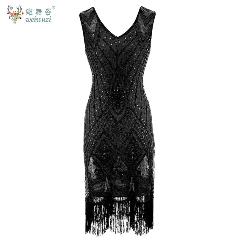 빈티지 스팽글 스터드 수제 진주 술 v 넥 이브닝 가운 대형 파티 무대 공연 스커트 댄스 파티에 적합