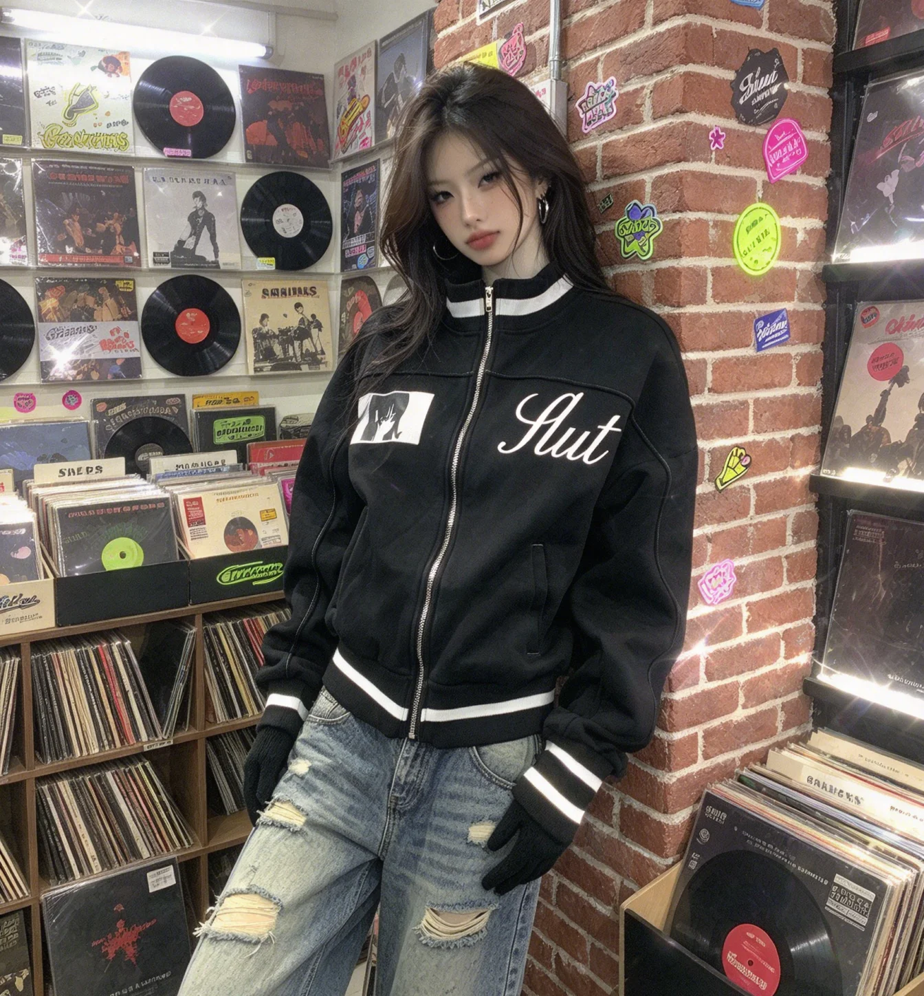 Subcultural street cool, edgy street-chic striped print jacket