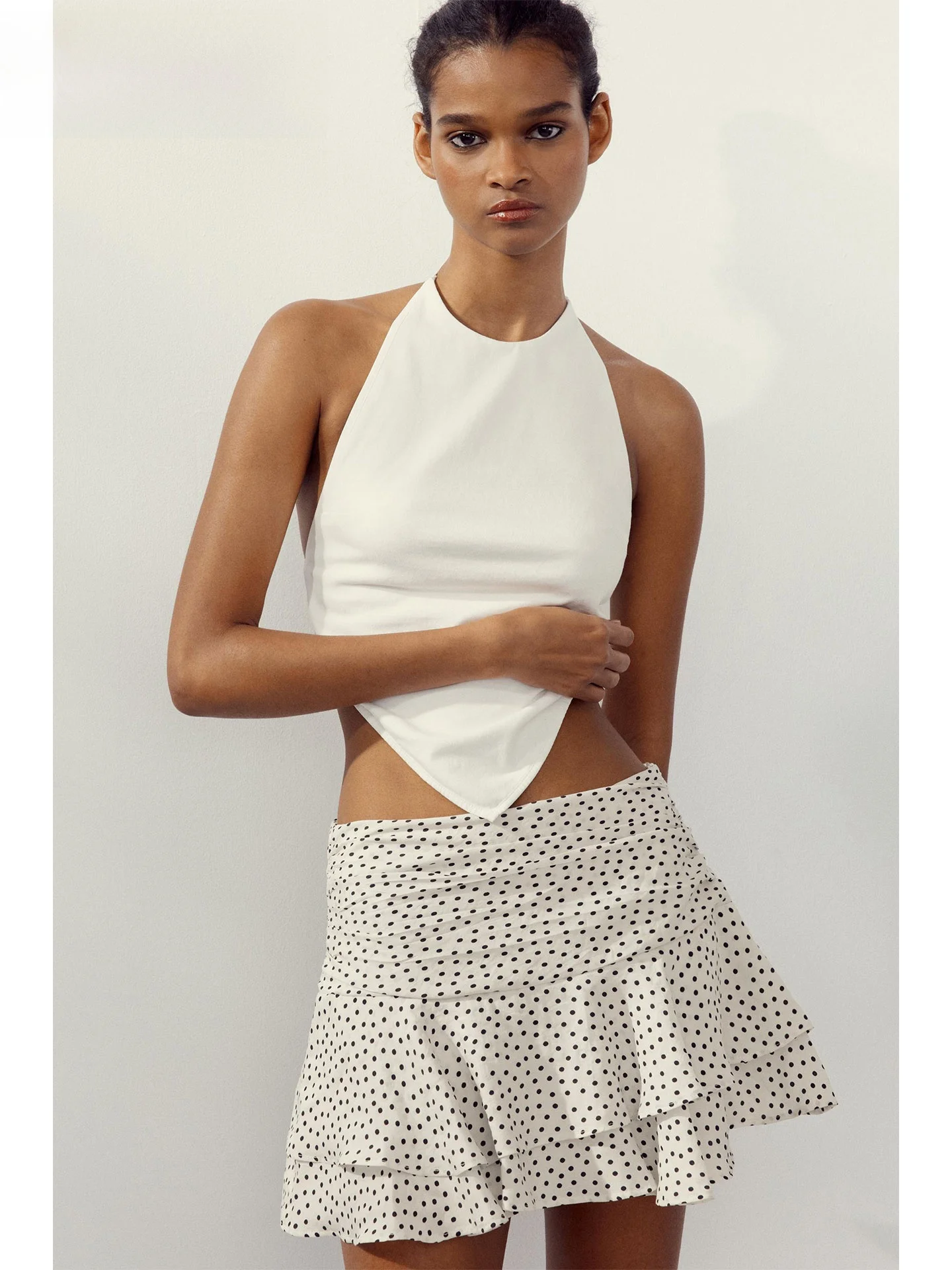 

ZAPRHA 2025 Summer New Spicy Girl Layered Decoration Skirt High Waist Slimming Anti-Light Cheered Polka Dot Print