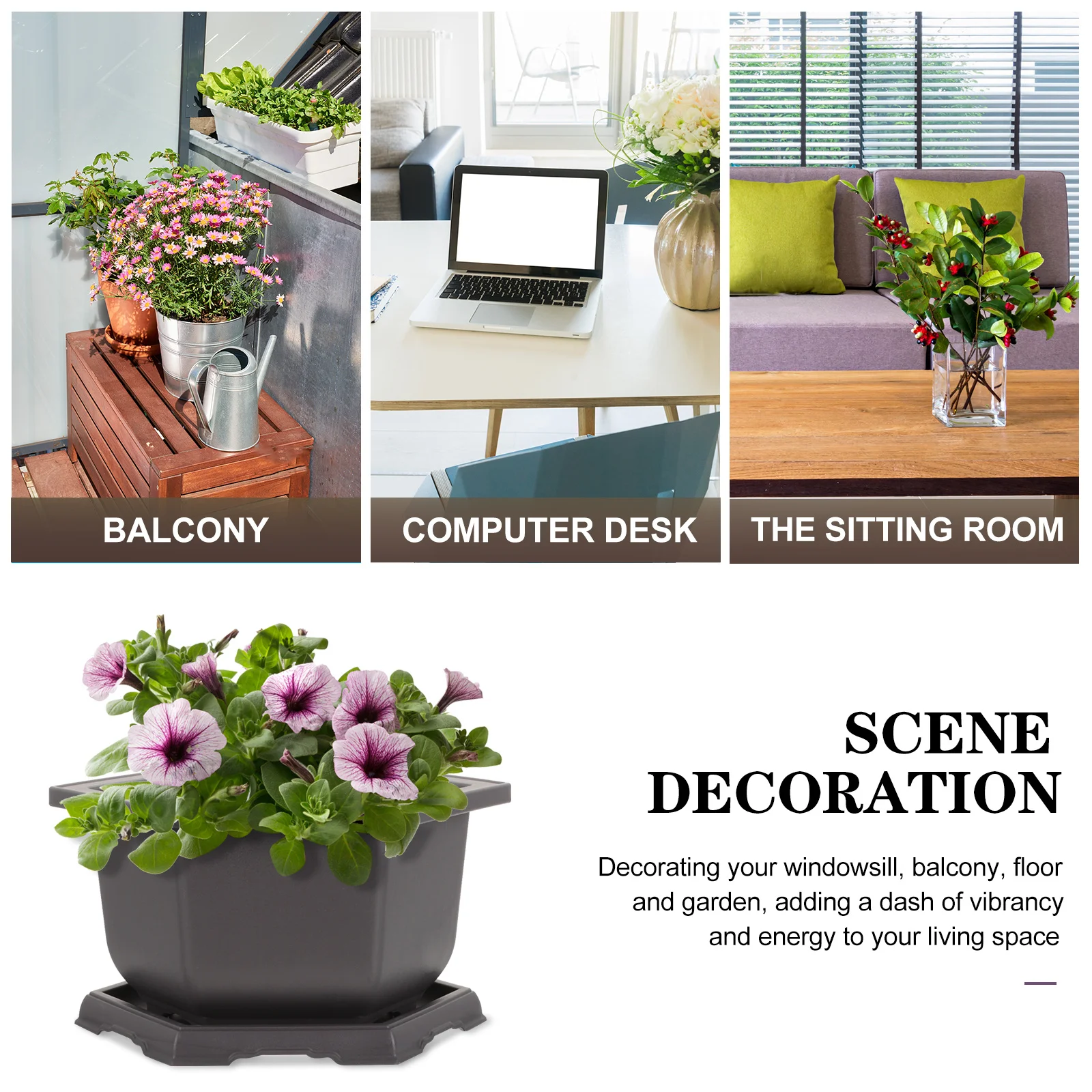 

2 set Plastic Planter Pot Set For Succulents Cactus Small Bonsai With Saucer Garden Decor Office Home Flowerpot Plant Pots