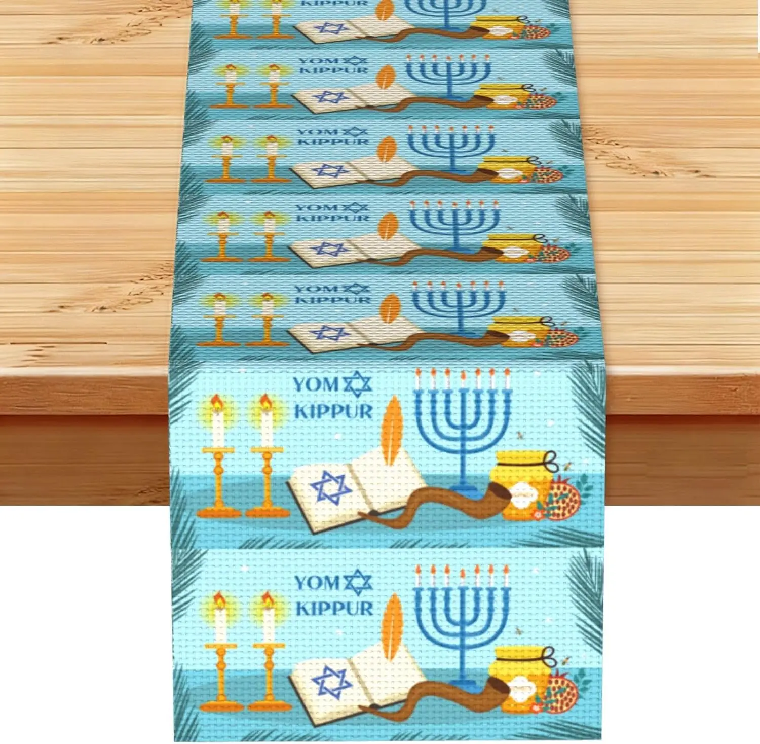 Yom Kippur Linen Table Runner Jewish Holiday Table Decor Reusable Kitchen Dining for Dresser Scarve,Farmhouse ,party Decor