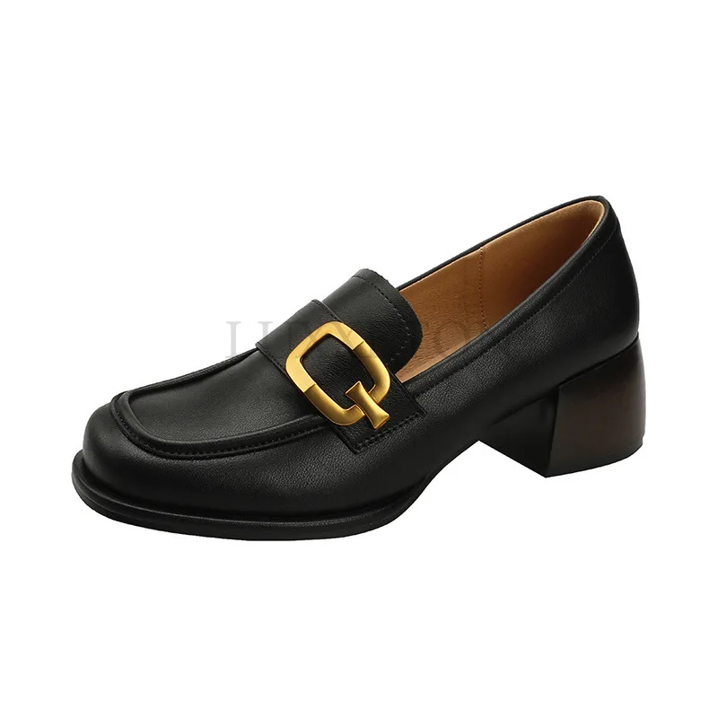 Shoes Female Heels Women British Style New Thick-soled College Style Casual Loafers Black Leather Fashion Shoes Girls Heels