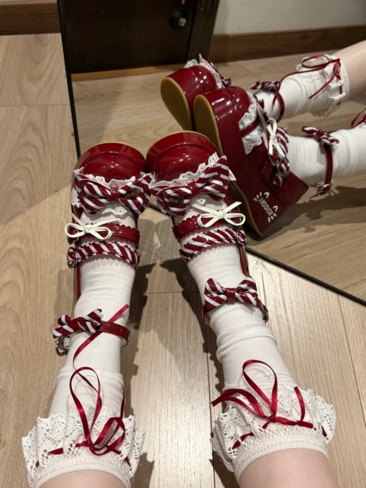 Cla Series Lolita Original Design Platform Muffin Shoes Sweet Cute Doll Feeling Bow Round Head  Japanese Sweet Girl Lo Shoes