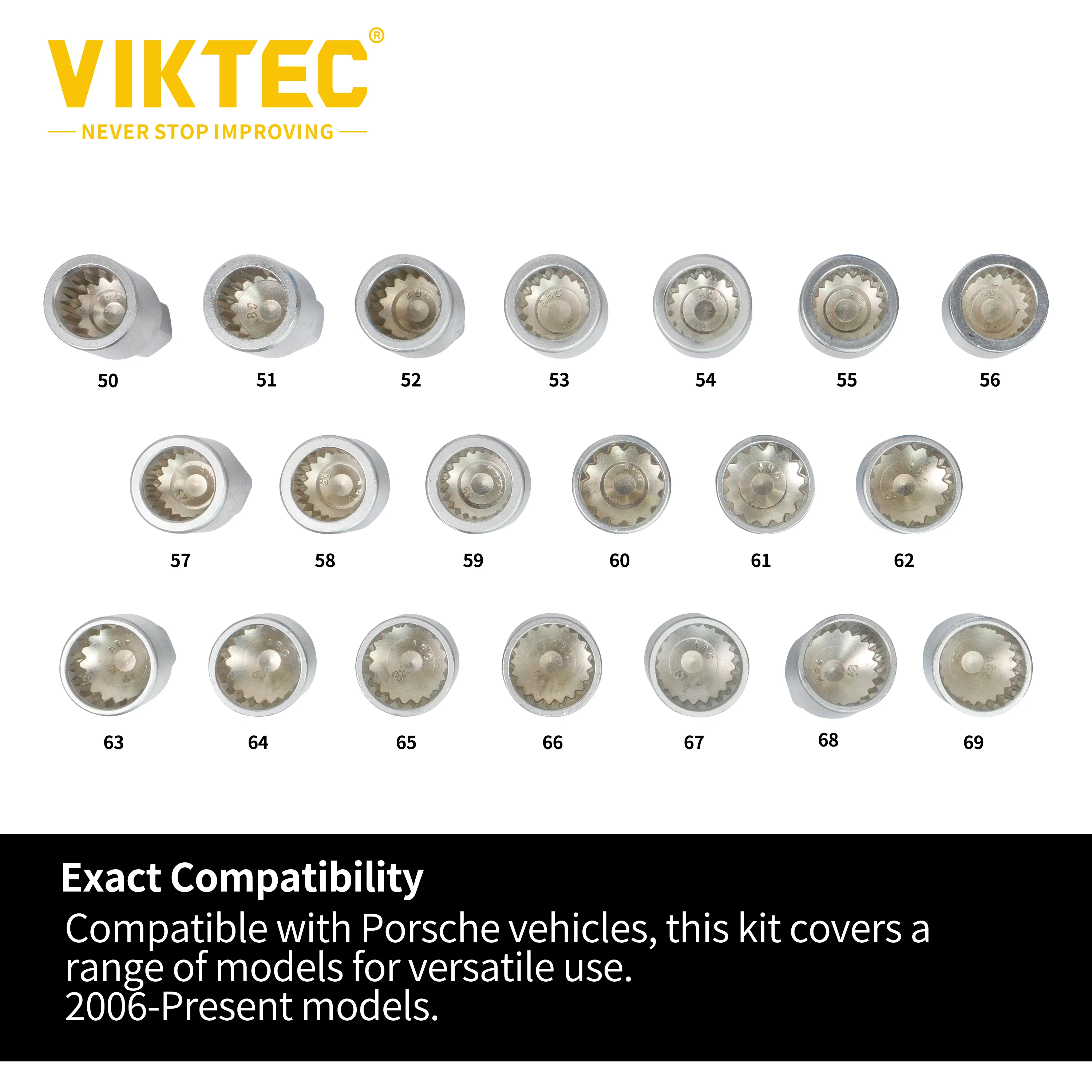 Viktec Anti-theft Screw Remover for Porsche,Wheel Locking Lug Nut Removal Tool 50-69,VT13082,20Pcs