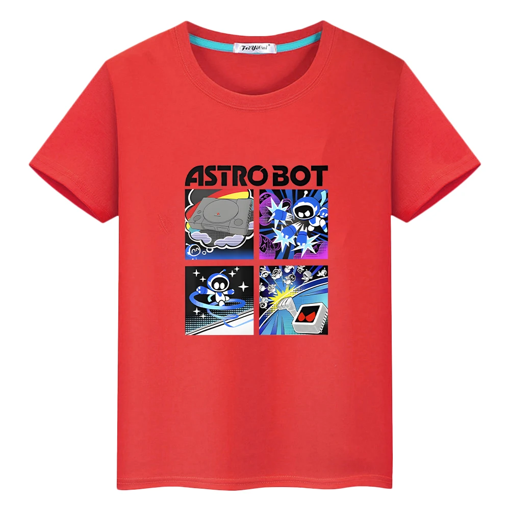 

Astro Bot print Kawaii t shirt for kids boy 10 years 100%Cotton Cartoon t-shirt Tops anime Short y2k one piece girls clothes