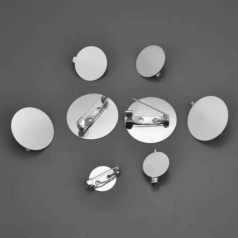 Round Blank Bandeja Plana Broche, Base de Configurações para Fazer Jóias DIY, Acessórios de Prata, 15mm, 20mm, 25mm, 30mm, 20PCs