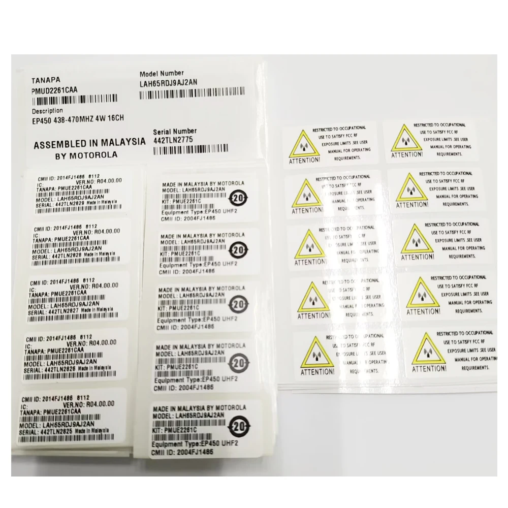 Etiquetas do chassi para EP450, 438-470MHZ UHF, 50 conjuntos