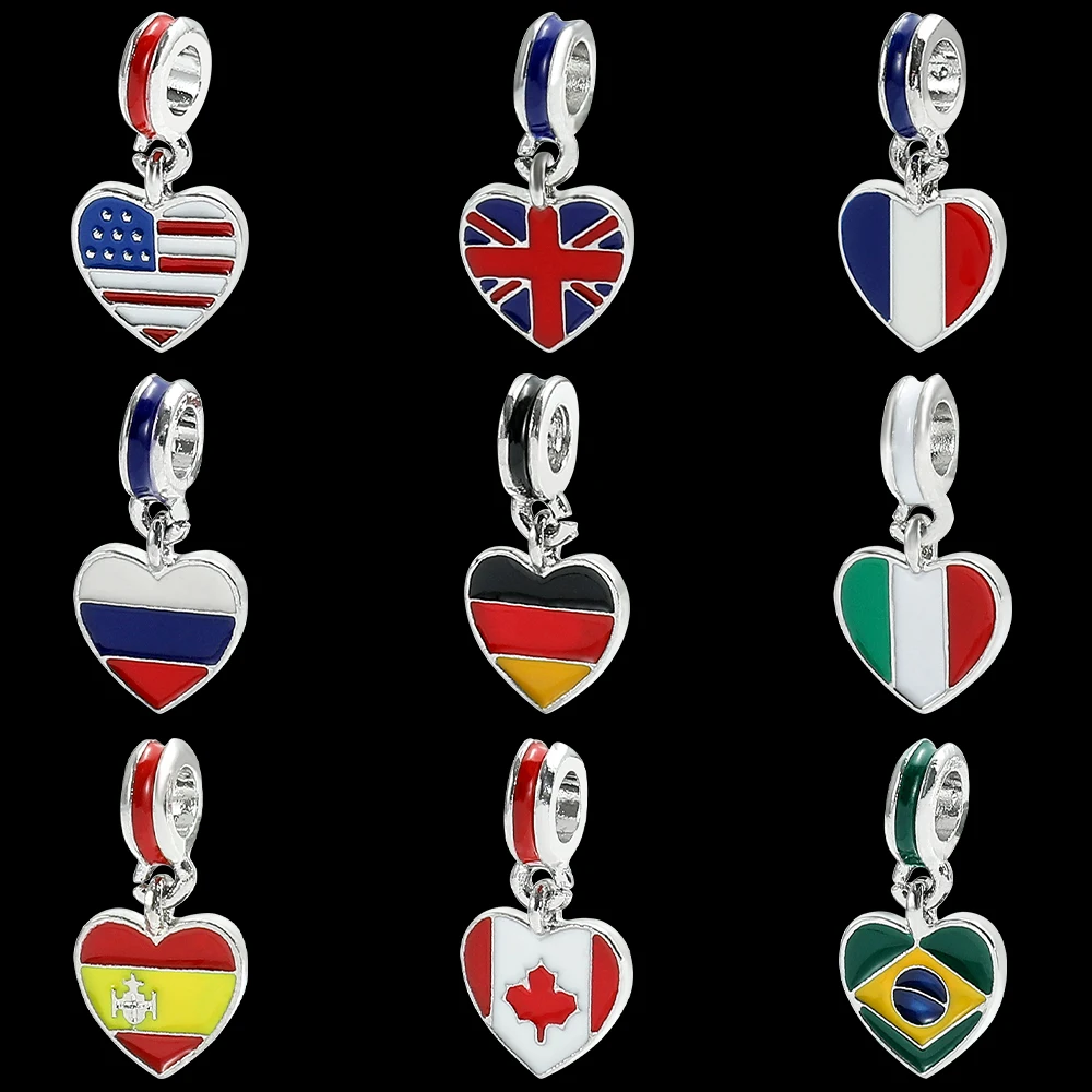 14 Countries Flag Small Charms USA/ES/UK/FR/CA/IT Flag Pendant for DIY Bracelets Necklace Making for Handmade Jewelry Accessory