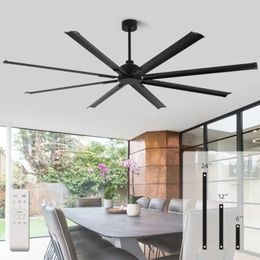 

Industrial ceiling fan for porch, garage, shop: 96-inch, aluminum blades, reversible, 6-speed remote, no lights