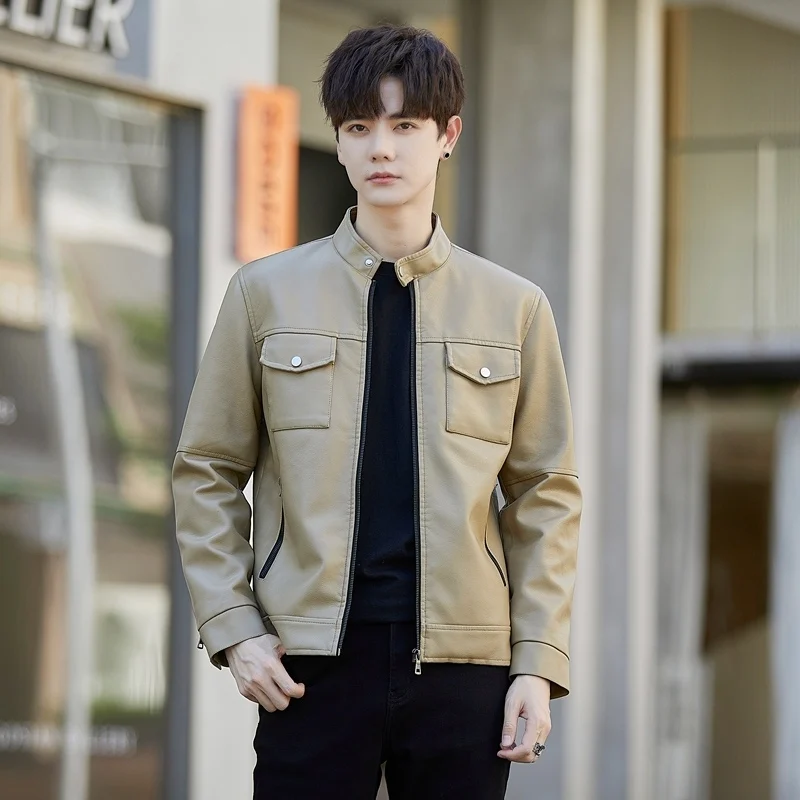 

Men's PU Leather Jacket Spring Autumn New Casual Leather Jacket Slim Fit Fashionable Jacket Versatile Middle-aged Trendy Top