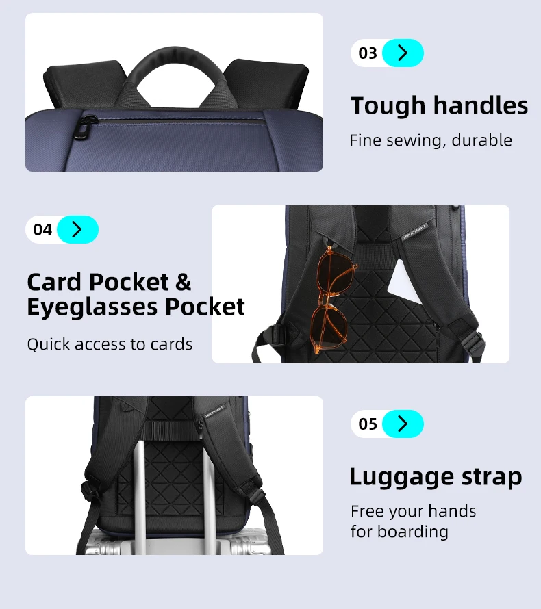 Heroic Knight Minimalistischer Herren-Reiserucksack mit Großer Kapazität, 15,6 Zoll Laptop-Tasche, Wasserdichter Business-College-Rucksack – Detail 16