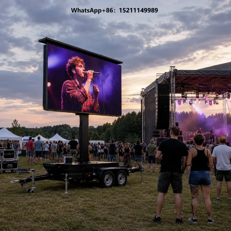 Outdoor LED Trailer Display 5.12x2.88m Hydraulic Lift 270 Degree Rotation Mobile Digital Billboard for Concert Sports Events